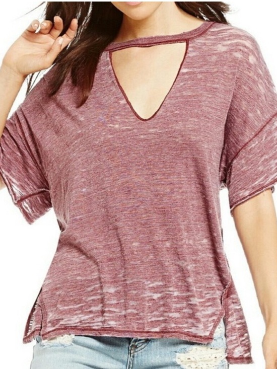 Free People Tops - *Final Price* Free People We The Free Maroon Jordan Short Sleeve Tee Burnout M/L